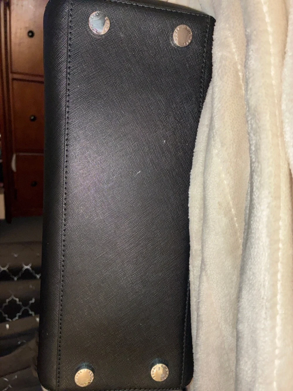 Michael Kors Black Leather Dome Satchel with Gold Hardware